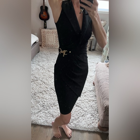 Cache XS Black Business Casual Dress with Gold Detailing - Picture 6 of 7